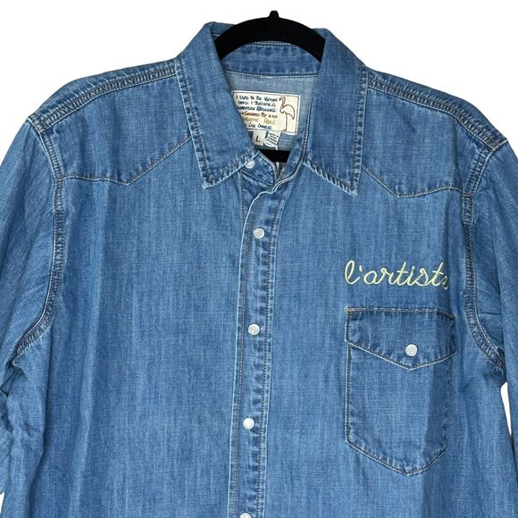 Sandrine Rose L'Artiste Embroidered Button Up Tunic Shirt Blue Women Small NWT - Picture 4 of 11